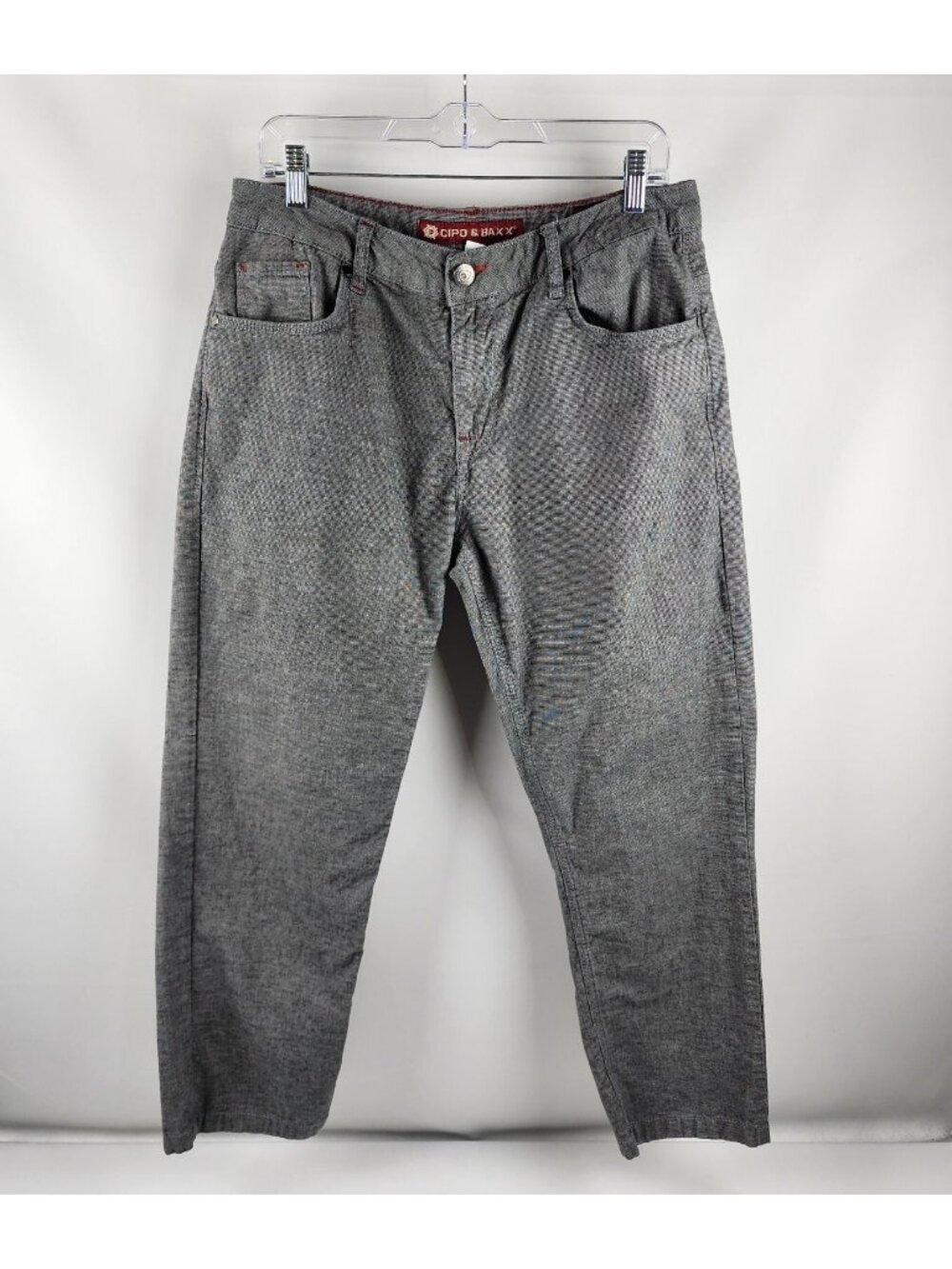 Cipo & Baxx Mens Pants 33x28 Gray Straight Leg Slim Fit Trousers